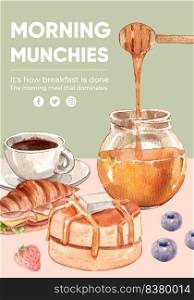 Poster template with specialty breakfast concept,watercolor style  