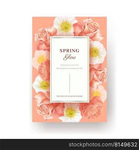 Poster template with spring bright concept design watercolor illustration 