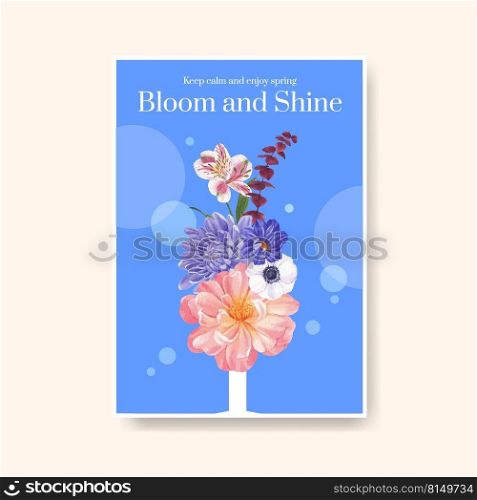 Poster template with spring bright concept design watercolor illustration 