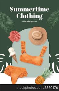 Poster template with summer outfit fashion concept,watercolor style
