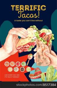 Poster template with taco day concept,watercolor style 