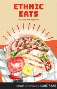 Poster template with taco day concept,watercolor style 