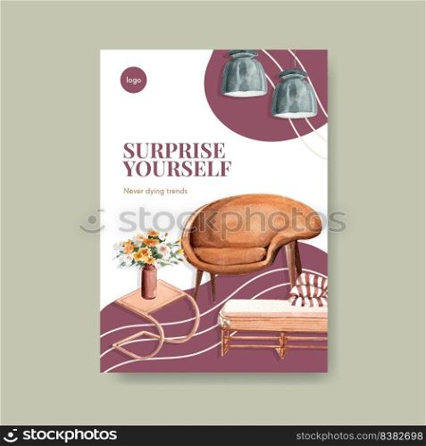 Poster template with terracotta decor concept design for advertise and marketing watercolor vector illustration
