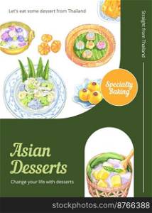 Poster template with Thai dessert concept,watercolor style
