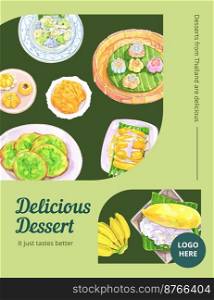 Poster template with Thai dessert concept,watercolor style
