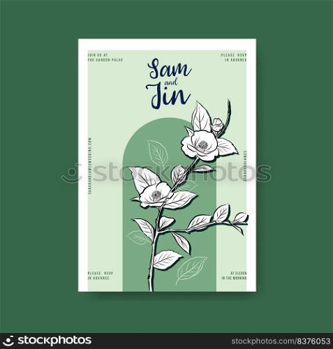 Poster template with wedding ceremony concept design for brochure and leaflet vector illustration. 