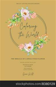 Poster template with wild flowers concept,watercolor style 