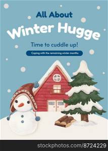 Poster template with winter hugge life concept,watercolor style
