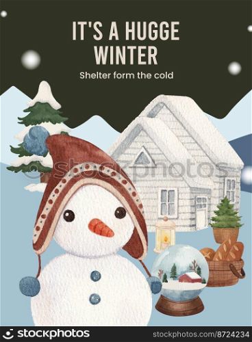 Poster template with winter hugge life concept,watercolor style 