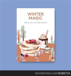 Poster template with winter sweets concept design for marketing and advertise watercolor vector illustration
