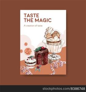 Poster template with winter sweets concept design for marketing and advertise watercolor vector illustration 