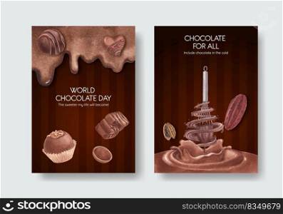 Poster template with world chocolate day concept,watercolor style 