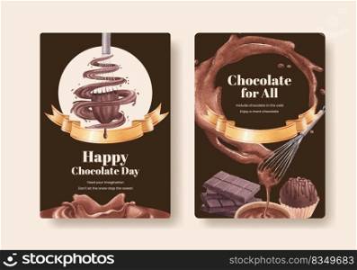 Poster template with world chocolate day concept,watercolor style 