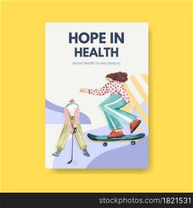 Poster template with world health day concept design for brochure watercolor illustration