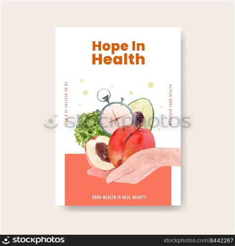 Poster template with world health day concept design for brochure watercolor illustration 