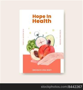 Poster template with world health day concept design for brochure watercolor illustration 