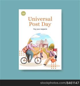 Poster template with world post day concept,watercolor style 