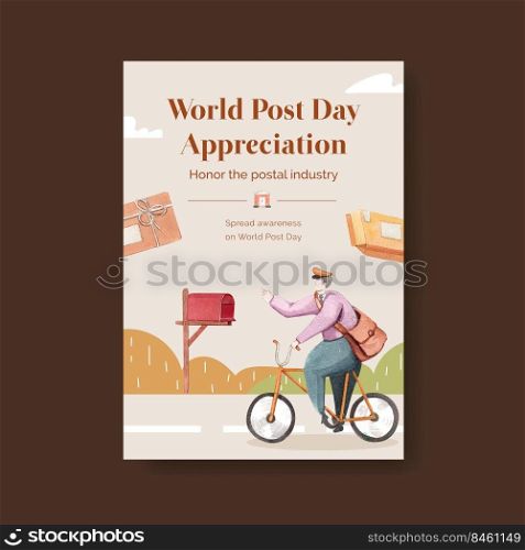 Poster template with world post day concept,watercolor style 
