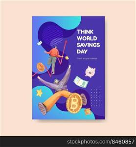 Poster template with world savings day concept,watercolor style 