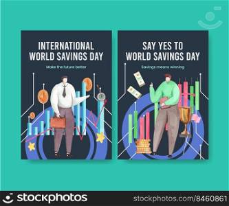 Poster template with world savings day concept,watercolor style 