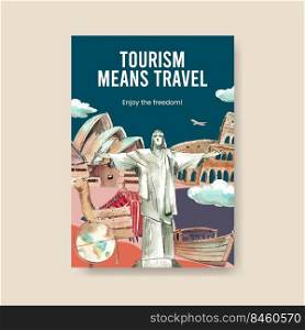 Poster template with world tourism day concept,watercolor style 