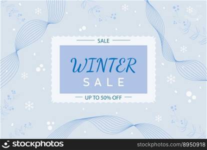 Poster winter sale. Vector illustration template with branches and snowflakes. Poster winter sale, template with branches and snowflakes