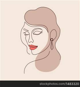 Poster with minimal woman face. One line drawing style.. minimal woman face