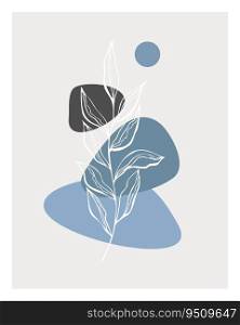 Poster with minimalist design elements in Boho style . Wall art leaf, home deco, hand drawn leaves.