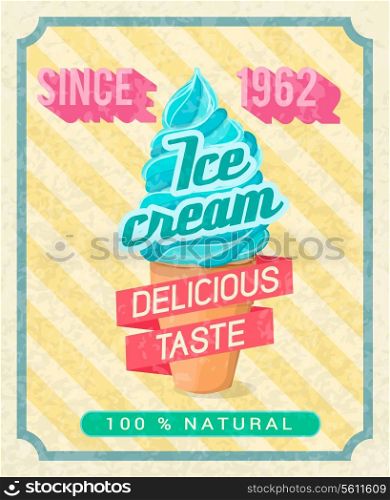 Poster with mint cold delicious ice-cream pink tape with text vector illustration