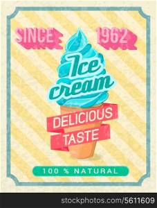 Poster with mint cold delicious ice-cream pink tape with text vector illustration
