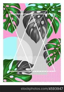 Poster with monstera leaves. Decorative image of tropical foliage. Poster with monstera leaves. Decorative image of tropical foliage.