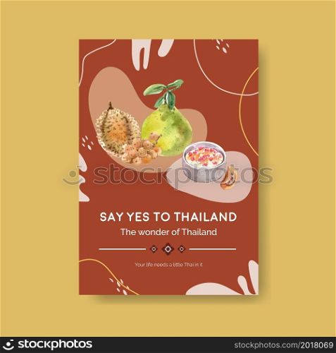 Poster with Thailand travel concept design for marketing and brochure watercolor vector illustration