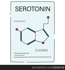 Poster with the chemical formula of serotonin, the hormone of happiness vector cartoon flat illustration