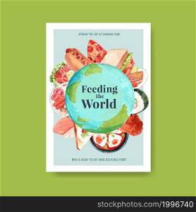 Poster with world food day concept design for advertise and leaflet watercolor vector