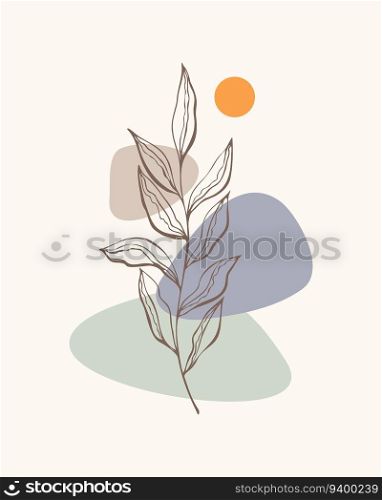 Posters with minimalist design elements in Boho style . Wall art leaf, home deco, hand drawn leaves.