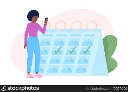 Posting consistency flat concept vector spot illustration. Editable 2D cartoon character on white for web design. Boost brand recognition on social media creative idea for website, mobile, magazine. Posting consistency flat concept vector spot illustration