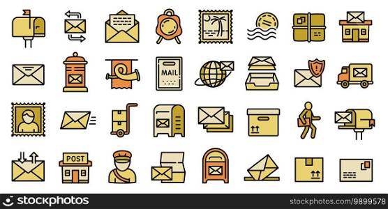 Postman icons set. Outline set of postman vector icons for web design isolated on white background. Postman icons set, outline style