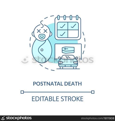 Postnatal death blue concept icon . Death of newborn abstract idea thin line illustration. Statutory maternity leave in case of neonatal loss. Vector isolated outline color drawing. Editable stroke. Postnatal death blue concept icon