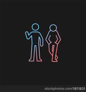 Posture in communication gradient vector icon for dark theme. Body language. Showing personality traits. Thin line color symbol. Modern style pictogram. Vector isolated outline drawing. Posture in communication gradient vector icon for dark theme