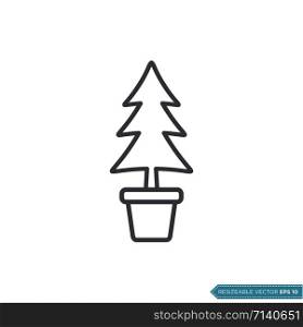 Pot and Christmas Tree Icon Vector Template Illustration Design