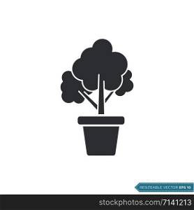 Pot and Tree Icon Vector Template Illustration Design