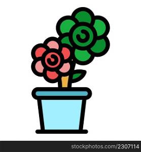 Pot flower icon. Outline pot flower vector icon color flat isolated. Pot flower icon color outline vector