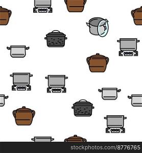 pot kitchen food pan cooking vector seamless pattern thin line illustration. pot kitchen food pan cooking vector seamless pattern
