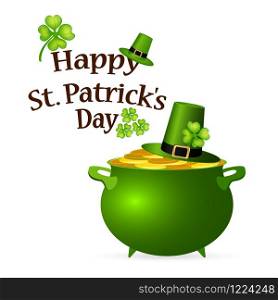 Pot of money and a hat with a clover for St. Patrick s Day vector. Pot of money and a hat with a clover for St. Patrick s Day