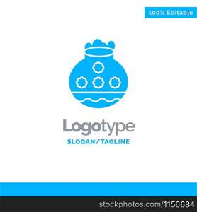 Pot, Sand, Water, Pongal, Festival Blue Solid Logo Template. Place for Tagline