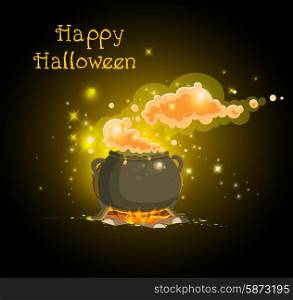 Pot with a magic potion. Halloween vector background.