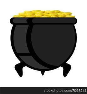 pot with gold coin for Patrick&rsquo;s day, vector illustration isolated on white background, eps 10