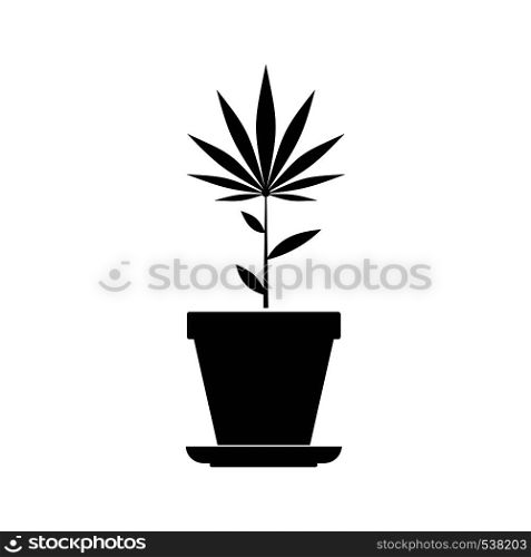 Pot with hemp icon in black simple style isolated on white background. Hemp pot icon, black simple style