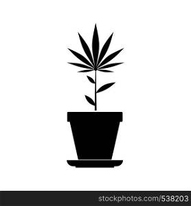 Pot with hemp icon in black simple style isolated on white background. Hemp pot icon, black simple style