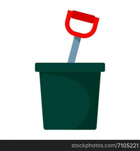 Pot with spade icon. Flat illustration of pot with spade vector icon for web design. Pot with spade icon, flat style